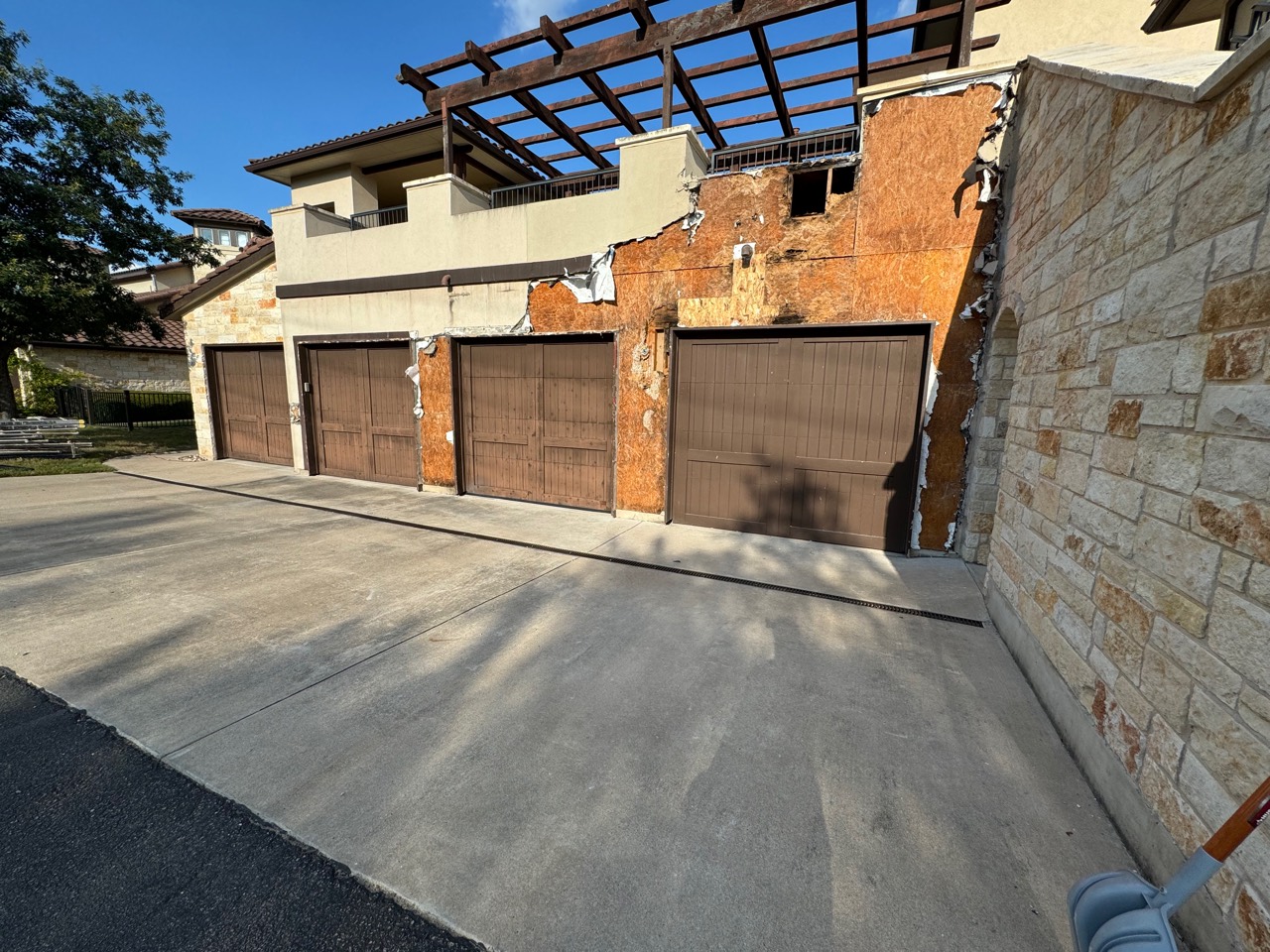 Exterior wall opened after failed waterproofing was removed