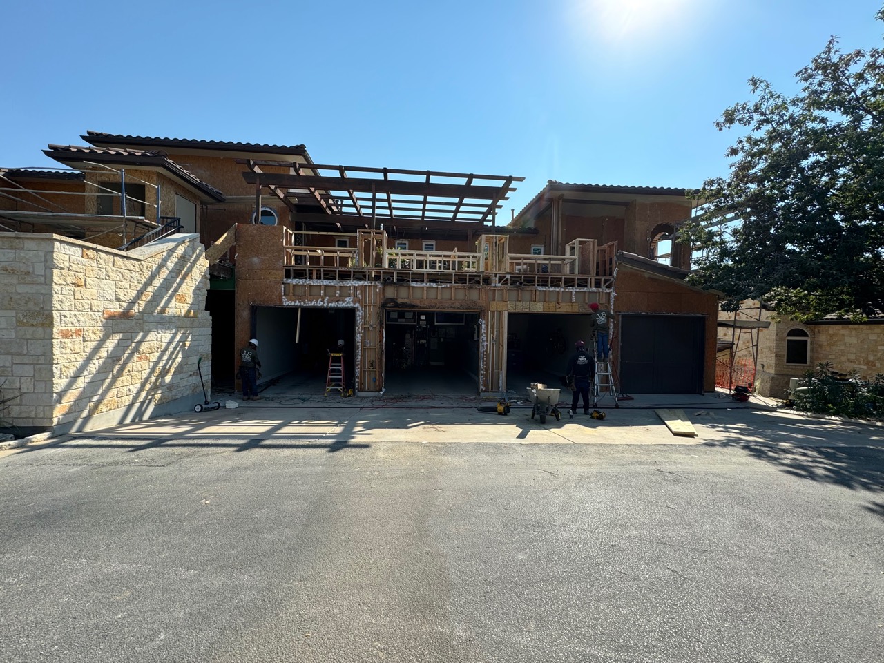 Exterior wall rebuilt with new sheathing and framing